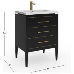 MOD Celios Bathroom Vanity, Single Sink, 24", Black With Brass Trim, Freestanding -Kraus Shop 7871bb7803d0570a 8460 w800 h800 b1 p0