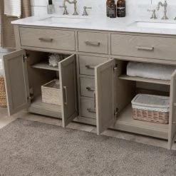 Urban Furnishing Grace 60" Double Bathroom Vanity In Rich Antique Gray Oak With Carrara White Quartz Top -Kraus Shop 79111c7100188681 8688 w800 h800 b0 p0