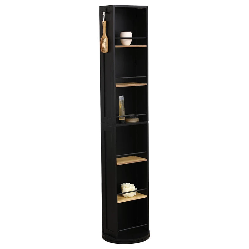 EVIDECO Swivel Storage Tower Cabinet Organizer Linen Full Length Mirror 6 ShelvES, Black And Bamboo 3 EVIDECO Swivel Storage Tower Cabinet Organizer Linen Full Length Mirror 6 ShelvES, Black And Bamboo
