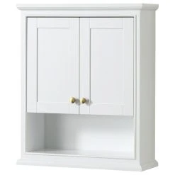 Wyndham Collection Deborah Over-The-Toilet Wall-Mounted Storage Cabinet, White, Brushed Gold Trim