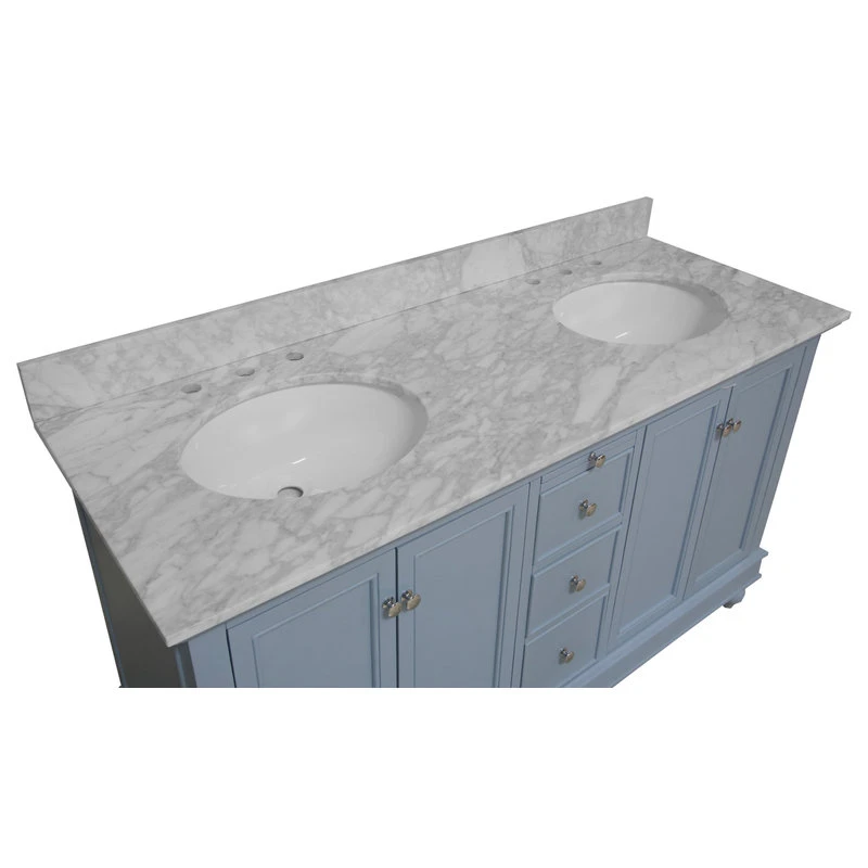 Kitchen Bath Collection Bella 60" Bathroom Vanity, Powder Blue, Carrara Marble, Double Vanity 8 Kitchen Bath Collection Bella 60" Bathroom Vanity, Powder Blue, Carrara Marble, Double Vanity - Image 6