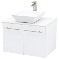 Wind Bay 24" Wall Mount Vanity, White Stone Countertop, White Embossed Texture