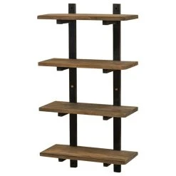 Bolton Furniture, Inc. Pomona 36"H 4-Shelf Metal And Solid Wood Bath Wall Shelf