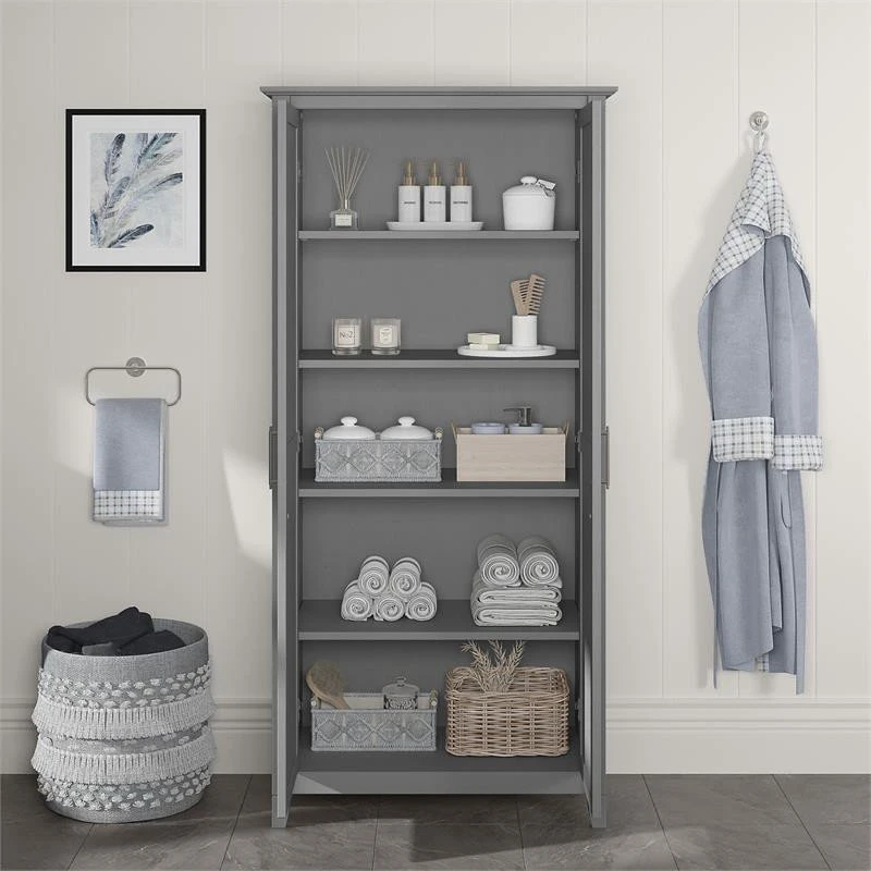 Bush Business Furniture Key West Bathroom Storage Cabinet With Doors In Cape Cod Gray - Engineered Wood 5 Bush Business Furniture Key West Bathroom Storage Cabinet With Doors In Cape Cod Gray - Engineered Wood - Image 3