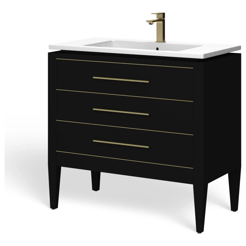 MOD Celios Bathroom Vanity, Single Sink, 36", Black With Brass Trim, Freestanding 12 MOD Celios Bathroom Vanity, Single Sink, 36", Black With Brass Trim, Freestanding - Image 10