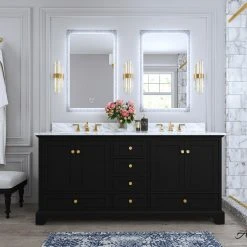 Ancerre Designs Audrey Vanity Set, Black Onyx, 72", Gold Hardware, No Mirror
