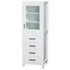 Wyndham Collection Sheffield 24" Linen Tower, White, Shelved Cabinet Storage, 4 Drawers
