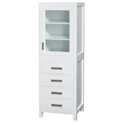Wyndham Collection Sheffield 24" Linen Tower, White, Shelved Cabinet Storage, 4 Drawers