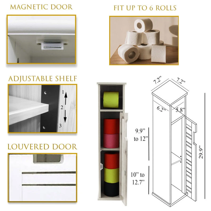 EVIDECO 2 In 1 Toilet Roll Holder And Storage Unit Cabinet, Miami White 6 EVIDECO 2 In 1 Toilet Roll Holder And Storage Unit Cabinet, Miami White - Image 4