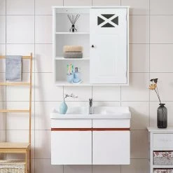 Costway Wall-Mounted Cabinet Bathroom Storage 2-Tier Shelf Organizer White 9 Costway Wall-Mounted Cabinet Bathroom Storage 2-Tier Shelf Organizer White -Kraus Shop 956182d40fc5e482 4060 w800 h800 b0 p0