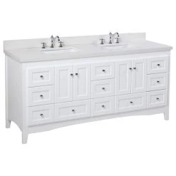 Kitchen Bath Collection Abbey 72" Double Bath Vanity, White, Quartz