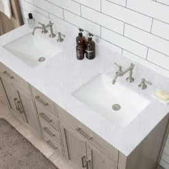 Urban Furnishing Grace 60" Double Bathroom Vanity In Rich Antique Gray Oak With Carrara White Quartz Top -Kraus Shop 986150f900188633 8688 w800 h800 b0 p0