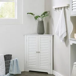 Pilaster Designs Corolla Corner Bathroom Storage Floor Cabinet Organizer, White/Marble Wood -Kraus Shop 9c5124d60de98ab2 9764 w800 h800 b0 p0