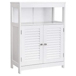 Benjara 11.8" Transitional Wood Bathroom Closet With 1 Open Shelf In White