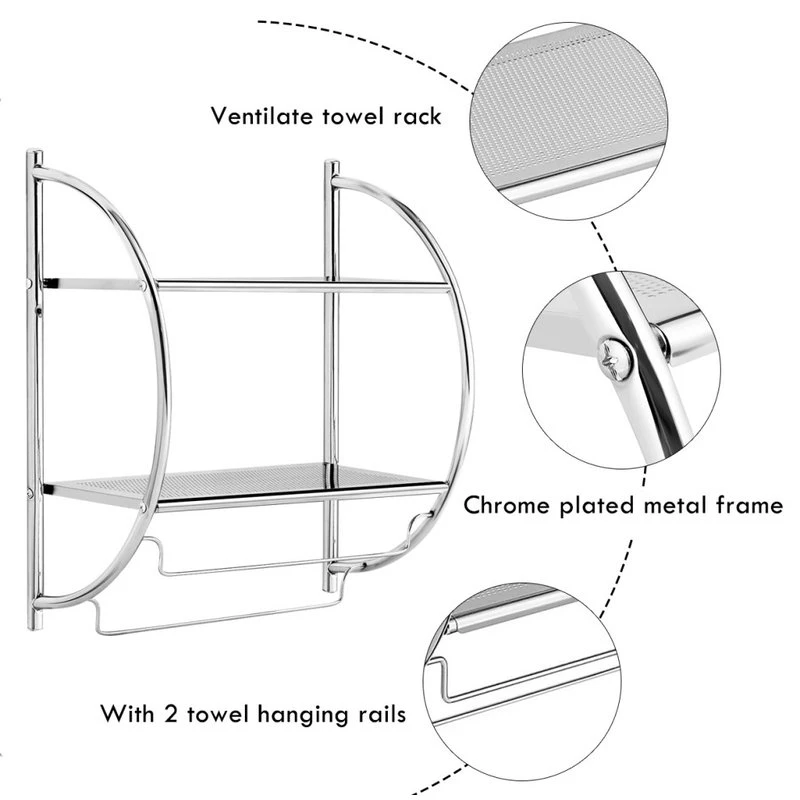 Costway 2 Tier Wall Mount Shower Toilet Bathroom Storage Rack Holder Towel Bar 5 Costway 2 Tier Wall Mount Shower Toilet Bathroom Storage Rack Holder Towel Bar - Image 3