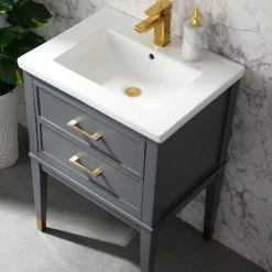 Urban Furnishing Clara 24" Single Bathroom Vanity In Gray With Porcelain Top -Kraus Shop 9f9133230efd025e 2576 w800 h800 b0 p0