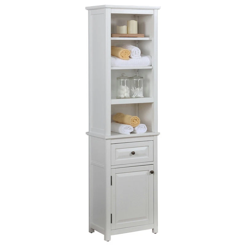 Bolton Furniture, Inc. Dorset Bathroom Storage Tower, Open Upper Shelves, Lower Cabinet And Drawer 3 Bolton Furniture, Inc. Dorset Bathroom Storage Tower, Open Upper Shelves, Lower Cabinet And Drawer