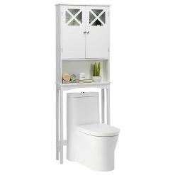 Gymax 2-Door Over The Toilet Bathroom Space Saver Storage Cabinet W/ Adjustable