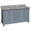 Kitchen Bath Collection Bella 60" Bathroom Vanity, Powder Blue, Carrara Marble, Double Vanity