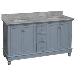 Kitchen Bath Collection Bella 60" Bathroom Vanity, Powder Blue, Carrara Marble, Double Vanity