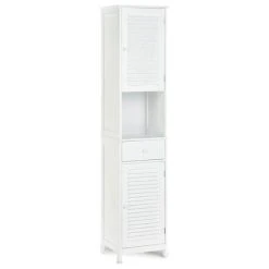 Zingz & Thingz Nantucket Wooden Bathroom Linen Cabinet In White