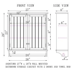 Bolton Furniture, Inc. Dover 27"W X 29"H Wall Mounted Bathroom Storage Cabinet, 2 Doors And Towel Rod 13 Bolton Furniture, Inc. Dover 27"W X 29"H Wall Mounted Bathroom Storage Cabinet, 2 Doors And Towel Rod -Kraus Shop b031768d01f436c0 7485 w800 h800 b1 p0