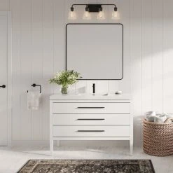 MOD Celios Bathroom Vanity, Single Sink, 48", White With Black Trim, Freestanding