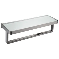 Lexora Bagno Bianca St. Steel Wh. Glass Shelf, Towel Bar Brushed Nickel