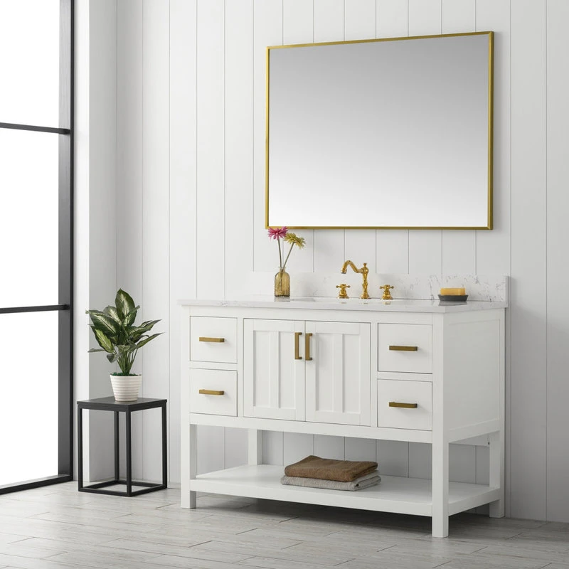 Urban Furnishing Henry Bathroom Sink Vanity Set, Carrara White Quartz Top, Base: White, 48" 5 Urban Furnishing Henry Bathroom Sink Vanity Set, Carrara White Quartz Top, Base: White, 48" - Image 3