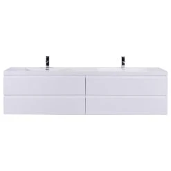 Bathroom Vanity Wholesale INC. MOB 72" Double Sink Wall Mounted Vanity With Acrylic Sink, High Gloss White
