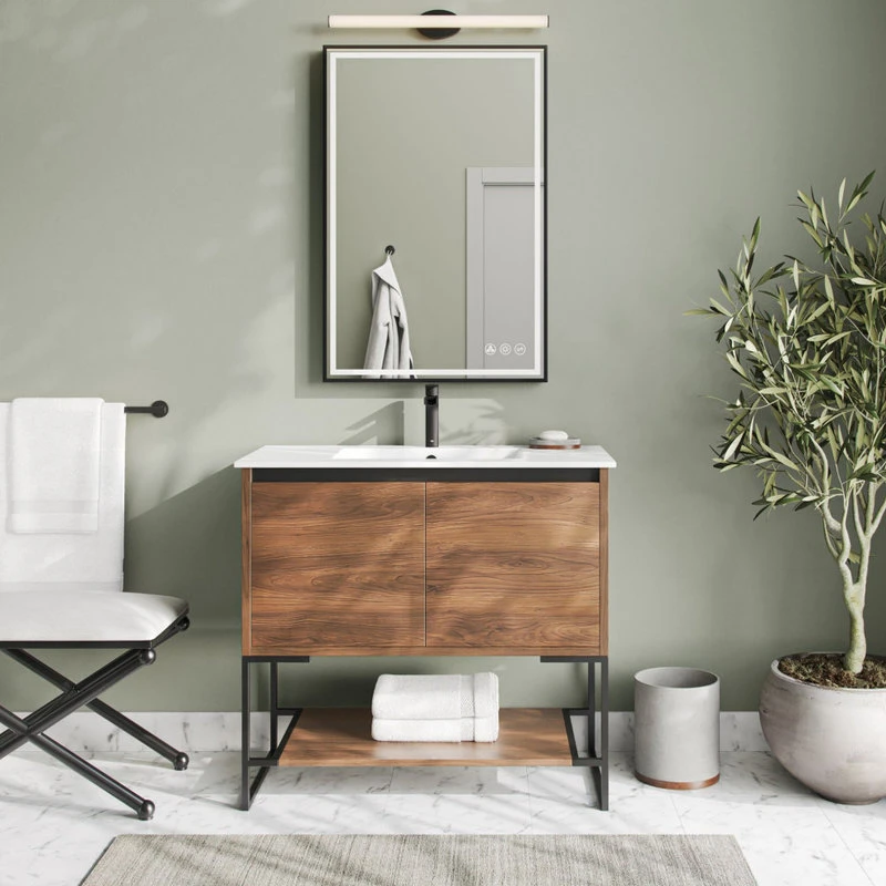 MOD Foundry Bath Vanity, Walnut, 36", Integrated Single Sink, Freestanding 3 MOD Foundry Bath Vanity, Walnut, 36", Integrated Single Sink, Freestanding