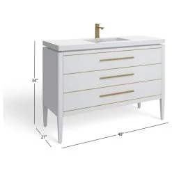 MOD Celios Bathroom Vanity, Single Sink, 48", White With Brass Trim, Freestanding -Kraus Shop bc61a04703d05716 8453 w800 h800 b1 p0