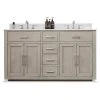 Urban Furnishing Grace 60" Double Bathroom Vanity In Rich Antique Gray Oak With Carrara White Quartz Top