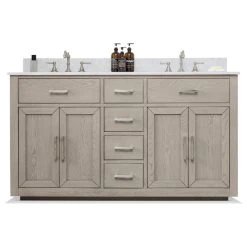 Urban Furnishing Grace 60" Double Bathroom Vanity In Rich Antique Gray Oak With Carrara White Quartz Top