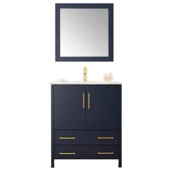 Legion Furniture Looking Glass 30" Single Bathroom Vanity In Blue With White Carrara Marble Top With Mirror