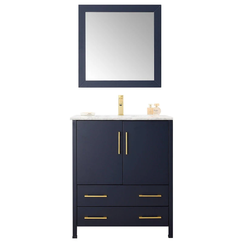 Legion Furniture Looking Glass 30" Single Bathroom Vanity In Blue With White Carrara Marble Top With Mirror 3 Legion Furniture Looking Glass 30" Single Bathroom Vanity In Blue With White Carrara Marble Top With Mirror