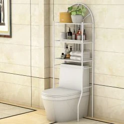 Costway 3 Shelf Over The Toilet Bathroom Space Saver Towel Storage Rack White -Kraus Shop c251a43000d3eeac 0419 w800 h800 b0 p0