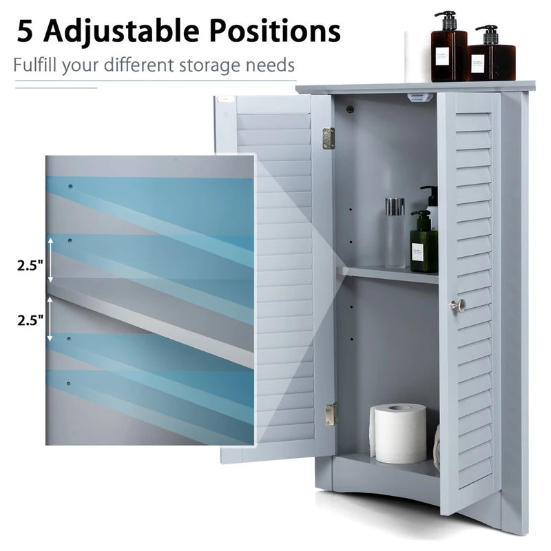 Costway Corner Storage Cabinet Freestanding Floor Cabinet Bathroom W/ Shutter Door Grey 4 Costway Corner Storage Cabinet Freestanding Floor Cabinet Bathroom W/ Shutter Door Grey - Image 2