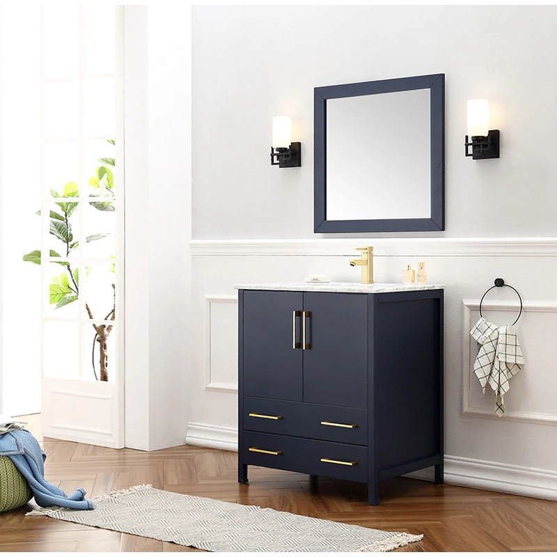 Legion Furniture Looking Glass 30" Single Bathroom Vanity In Blue With White Carrara Marble Top With Mirror 7 Legion Furniture Looking Glass 30" Single Bathroom Vanity In Blue With White Carrara Marble Top With Mirror - Image 5