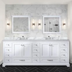 Lexora Dukes Bath Vanity, White, 84", Marble Top, Vanity, Countertop, And Sink