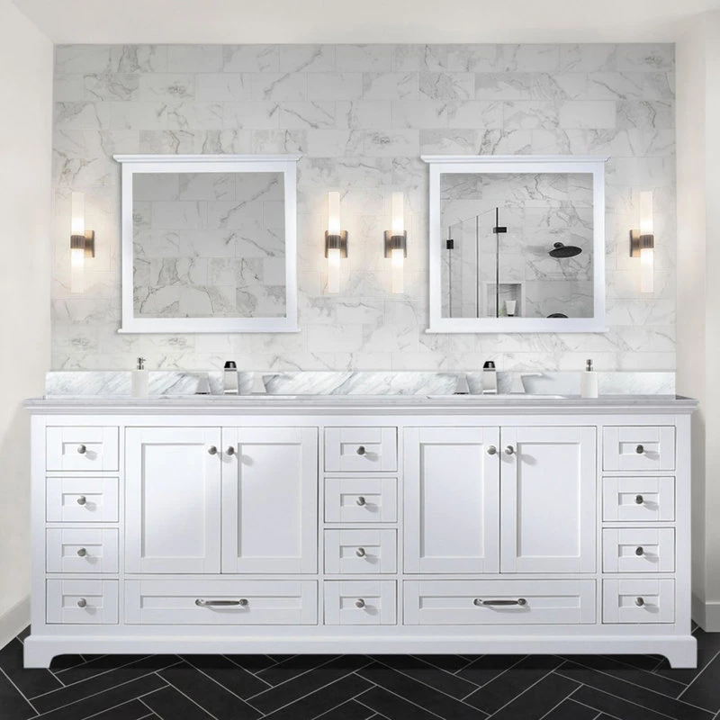 Lexora Dukes Bath Vanity, White, 84", Marble Top, Vanity, Countertop, And Sink 3 Lexora Dukes Bath Vanity, White, 84", Marble Top, Vanity, Countertop, And Sink