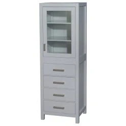Wyndham Collection Sheffield 24" Linen Tower, Gray, Shelved Cabinet Storage, 4 Drawers