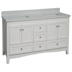 Kitchen Bath Collection Abbey 60" Bath Vanity, Base: White, Top: Quartz, Double Vanity
