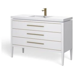 MOD Celios Bathroom Vanity, Single Sink, 48", White With Brass Trim, Freestanding -Kraus Shop c85198d903d0572d 8453 w800 h800 b1 p0