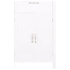 GDFStudio Meader Bathroom 2 Door Floor Storage Cabinet With Drawer, White
