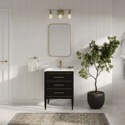 MOD Celios Bathroom Vanity, Single Sink, 24", Black With Brass Trim, Freestanding