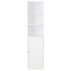 GDFStudio Lauren Modern Free Standing Bathroom Linen Tower Storage Cabinet, Matte White