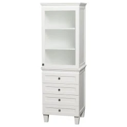 Wyndham Collection Acclaim Bathroom Linen Tower, White, Shelved Cabinet Storage, 4 Drawers