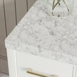 MOD Arcadia Bath Vanity, White, 48", Gold Hardware, Single, Freestanding -Kraus Shop cf01fe1d034728e5 2019 w800 h800 b0 p0