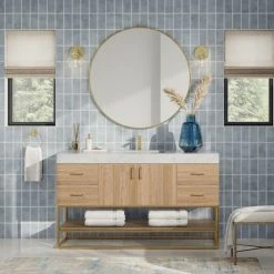 MOD Bahia Bath Vanity, Oak, 60", Brushed Gold Hardware, Single, Freestanding